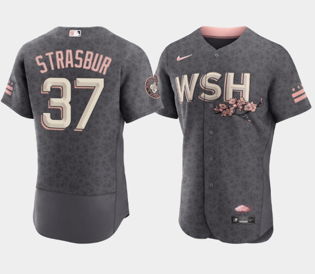 Men's Washington Nationals #37 Stephen Strasbur 2022 Grey City Connect Cherry Blossom Flex Base Stitched MLB Jersey